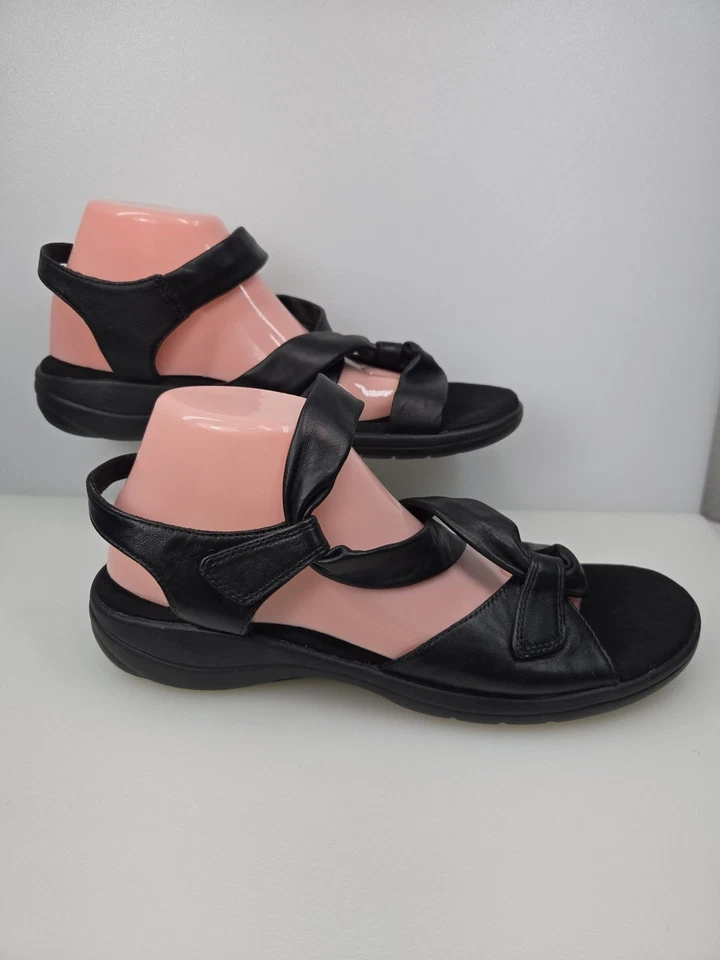 Clarks Saylie Moon Womens Size 11 WIDE Black Soft Leather Sandal Adjustable New - Image 2 of 4
