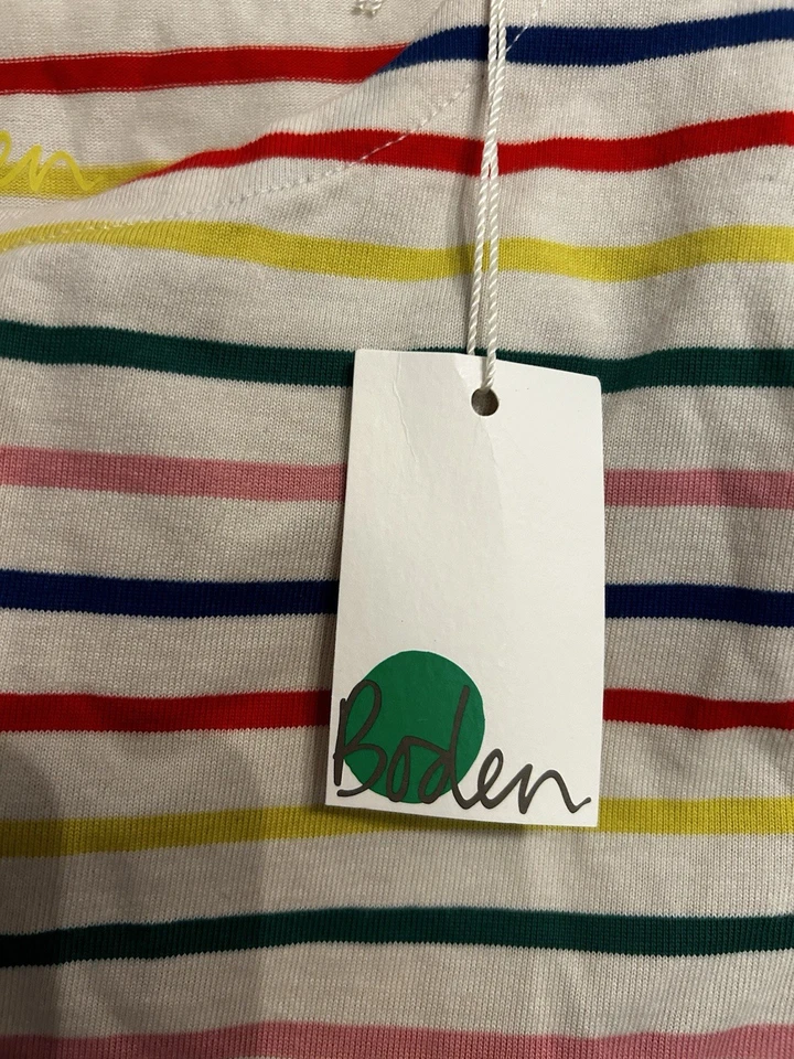 NWT Boden Girls 15-16 y Shirt Striped Long Sleeve Boat Neck Top Rainbow Cotton - Image 3 of 4