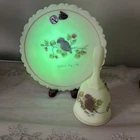 Vintage Fenton Glass Mothers Day 1980 Custard Uranium Bird Bell & Plate Signed