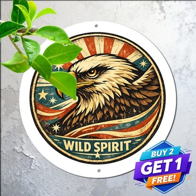 Majestic Soaring Eagle Mountain Landscape Round Metal Tin Sign Wilderness Art