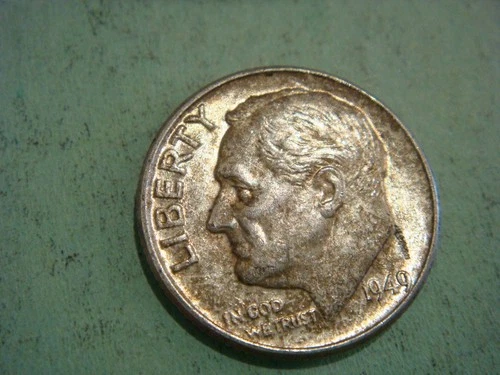 AU/UNC 1949 P Roosevelt Dime Key Date Silver,  actual coin in photo, nice torch