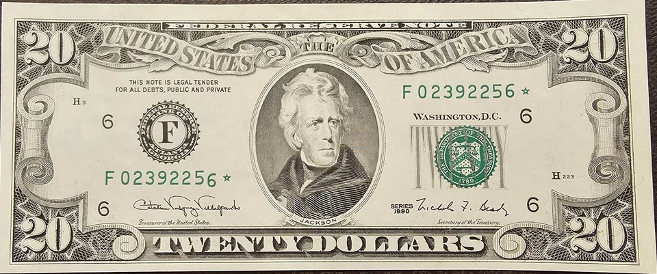 1990 $20 Federal Reserve Note with Low Serial Number And Star - Image 4 of 4