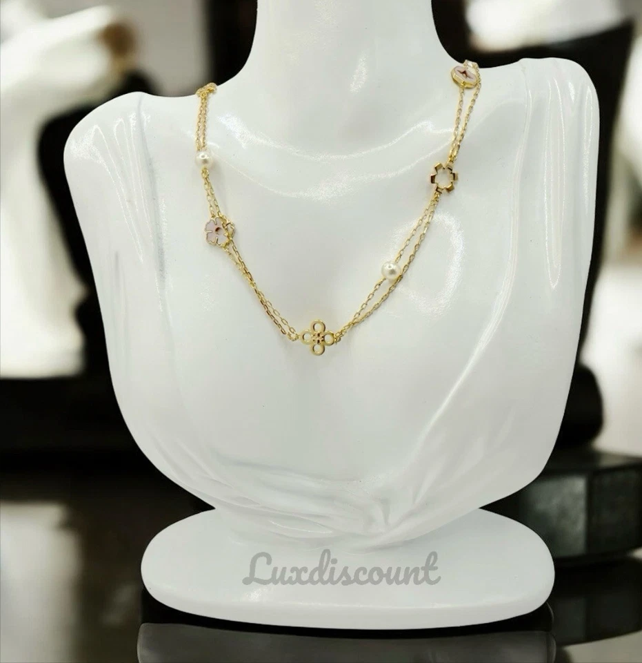 Collar de cadena Tory Burch Kira chapado en oro de 18 quilates y perlas de imitación en capas Foto 2 de 4