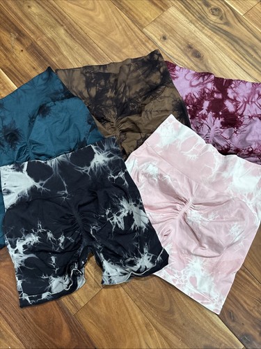 5 Batik hohe Taille Scrunch Biker Yoga Shorts Po-Lifter Damengröße Large - Bild 2 von 6