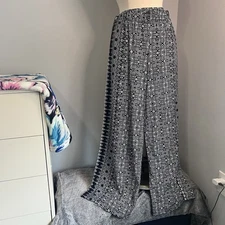 Attitudes by Renee Women's Sz L Navy Floral Palazzo Wide Leg Elastic Waist Pants