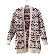 LL Bean Women s Cotton Ragg Sweater Open Front Cardigan Fair Isle Small Multi
