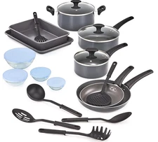 🔥 BELLA Cookware/Storage Set with Glass Lids, Nonstick, 21 Piece, Black, NEW