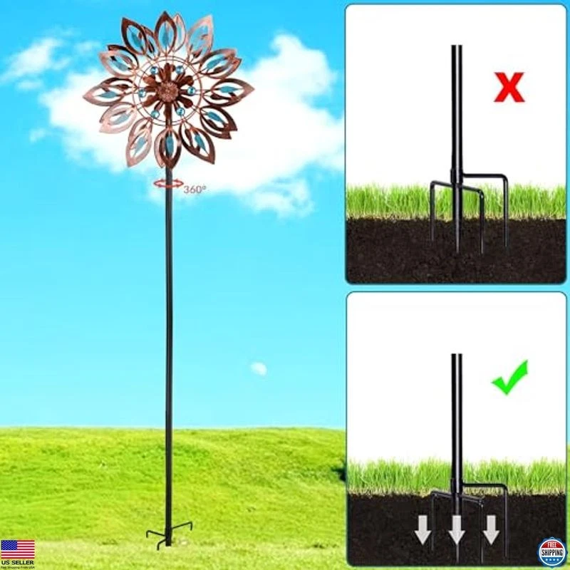 Outdoor Metal Wind Spinner 62" - 360° Swivel Garden Decor for Yard & Patio - Image 4 of 4