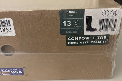 Kamik Comp Toe Barrel Rubber Boots #EK0041 ASTM Size 13 Black Sealed In Box $189