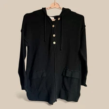 Free People Beach Ryleigh Sweater Romper Sz L Black Knit Cozy Hooded Slouchy EUC