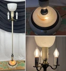 REWIRED Antique Vtg Art Deco Torchiere Floor Lamp Custard Houze Glass BASE LIGHT