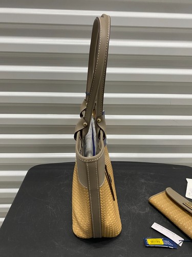 Dooney & Bourke große Leuchtfeuer Reißverschluss Beuteltasche hellbraun gewebte Schultertasche mit Geldbörse neu mit Etikett - Bild 6 von 10