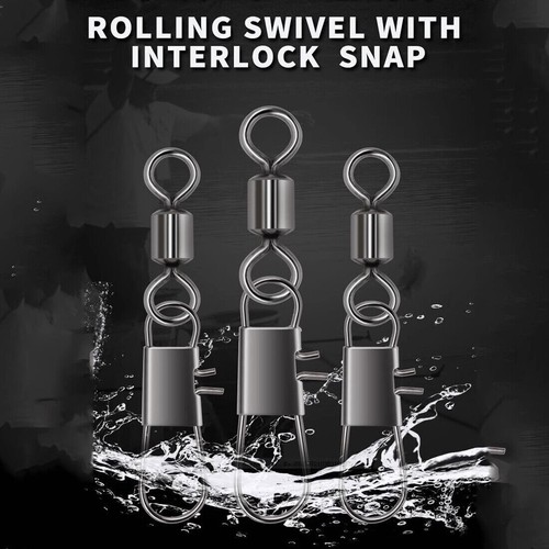 9KM Interlock Snap Rolling Swivel 50Pcs Stainless Steel Fishing Cross Lock Snaps - Picture 7 of 22