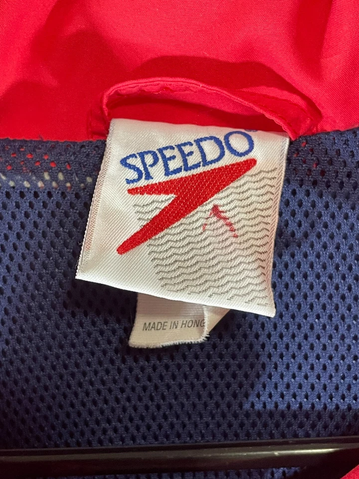 Chaqueta cortavientos transpirable Speedo cremallera completa vintage azul/rojo talla 1XLT larga/alta Foto 3 de 4