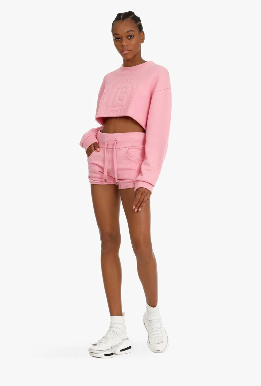 Balmain — BALMAIN 1050$ Light Pink Cashmere & Cotton Shorts - Monogram Logo