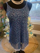 Victoria's Secret S Blue Leopard Print Netting Nightie Nighty GOWN Slip 32-40  