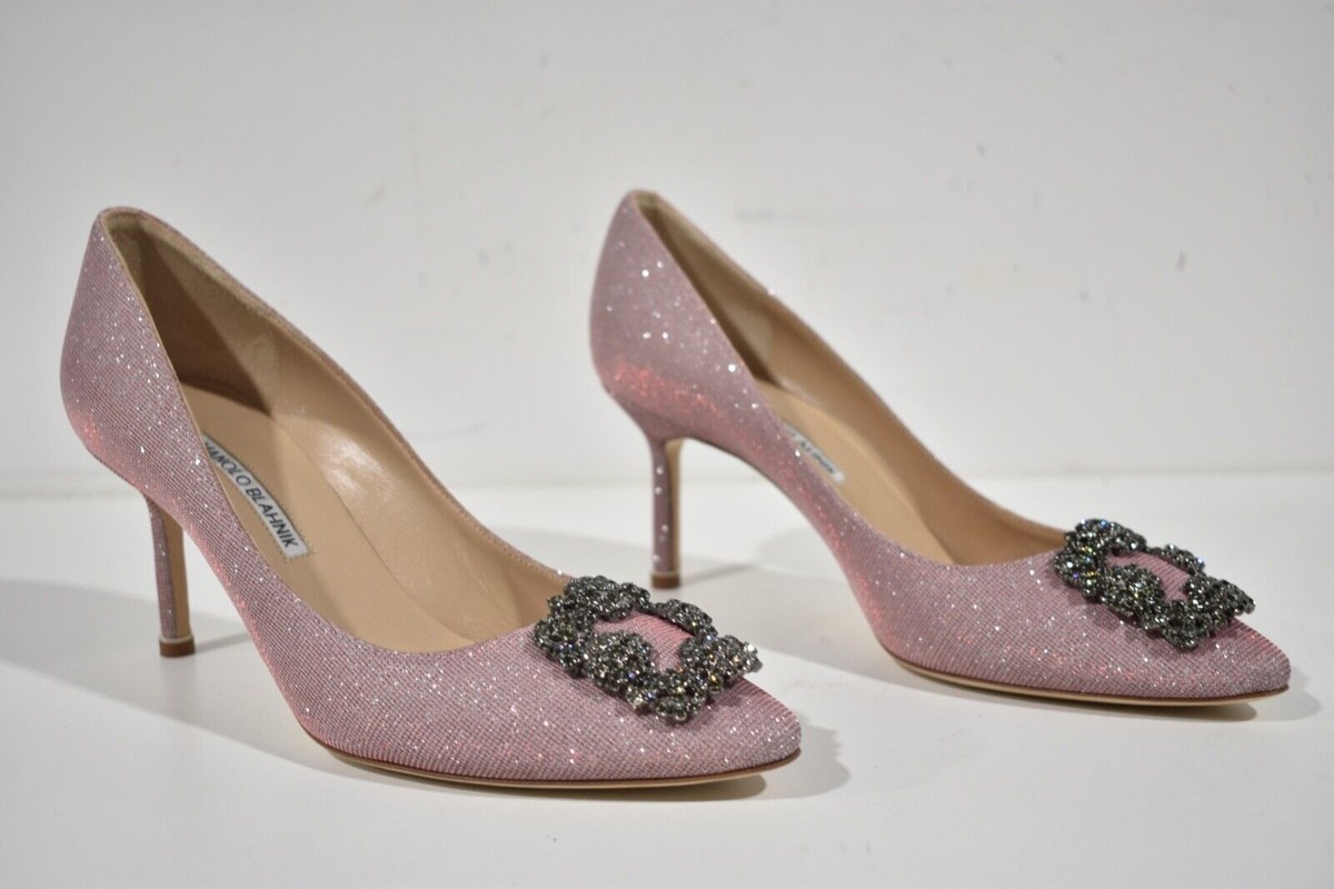 MANOLO BLAHNIKマノロブラニク　HANGISI GLITTER 70 HANGISI GLITTER 70 | Dark Gold Glitter Fabric Jewel Buckle