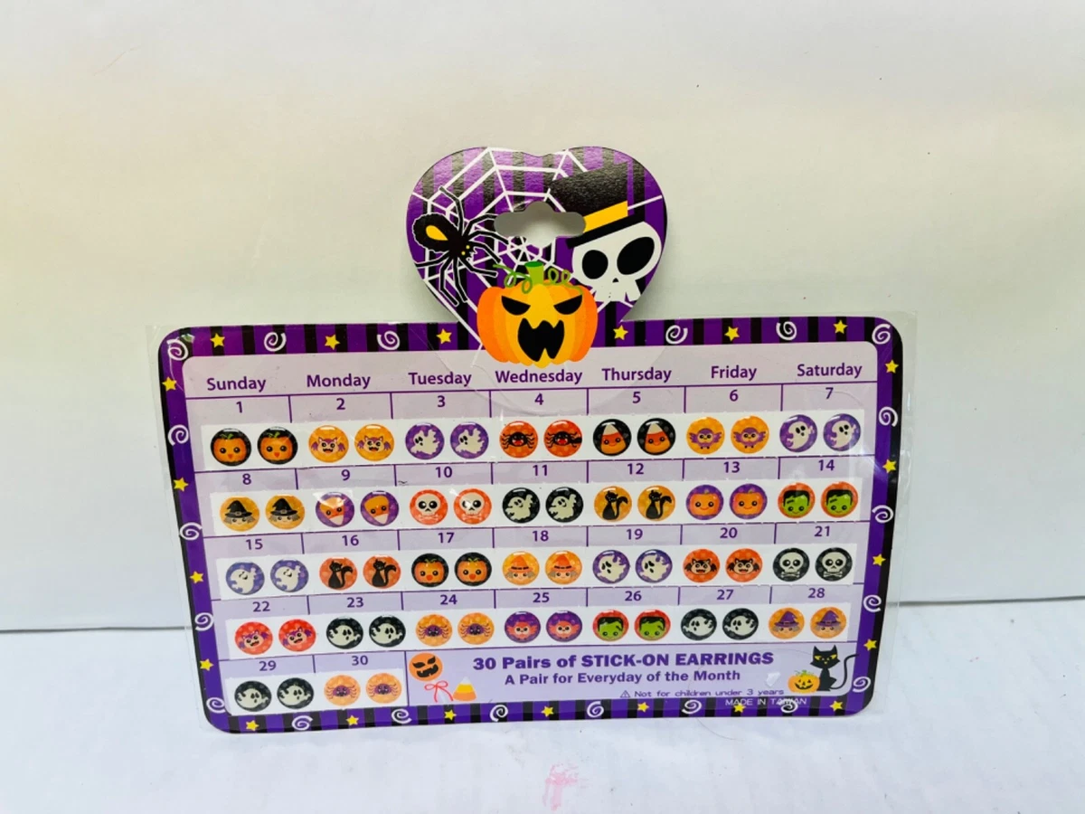 Girls Stick on Earrings Set Halloween Themed 30 Pairs Cute Made