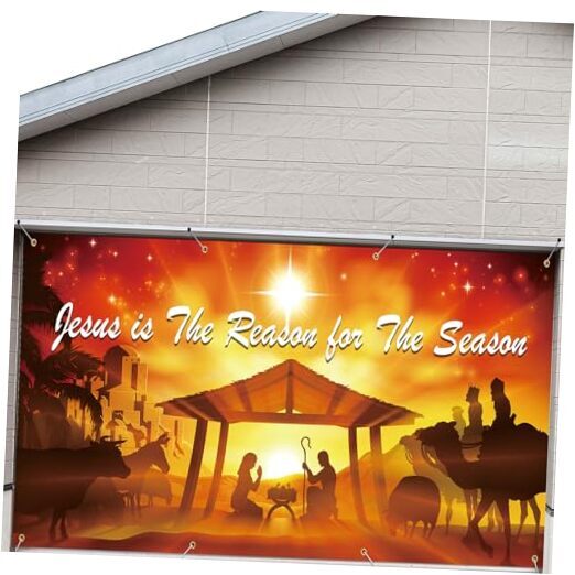 Preboun Christmas Nativity Garage Door Banner Cover Jesus Is the Reason