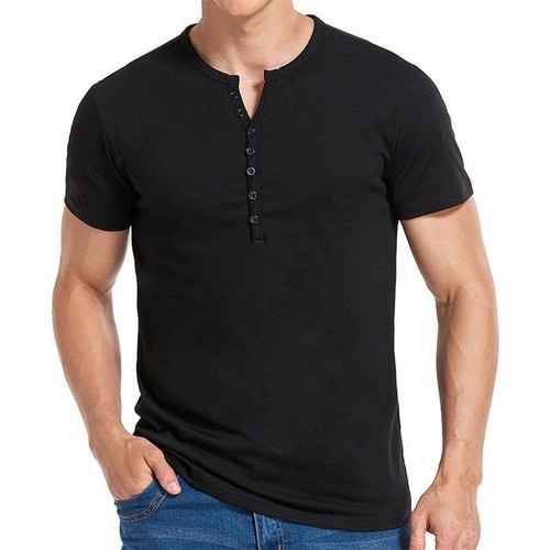 T-shirt uomo manica corta maglietta morbida casual Henley bottoni davanti estiva scollo a V - Foto 9 di 22