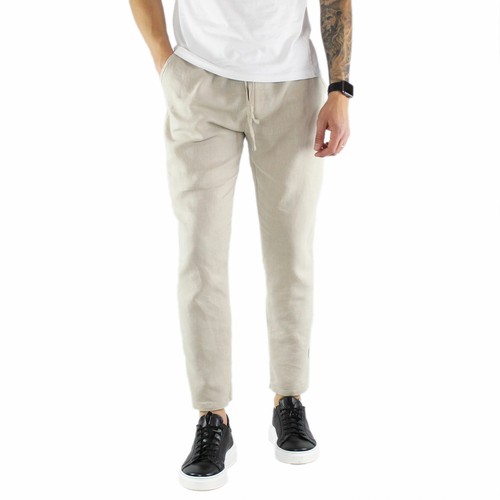 Pantaloni Uomo Lino Beige Slim FIt Estivi Pantalone Leggero Elastico Vita  Pantal | eBay
