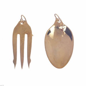 Authentic Alberto Juan 18 kt Gold Plated over Olive Fork and Sugar Spoon Earrings