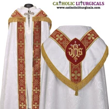 NEW White Cope & Stole Set with IHS embroidery,capa pluvial,chape,far fronte