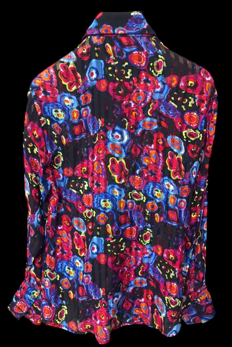 Camicia vintage Versace seta trasparente multicolore disegno floreale taglia 48
