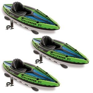 Intex Challenger K1 1-Person Inflatable Sporty Kayak w/ Oars And Pump (3 Pack) - Click1Get2 Black Friday