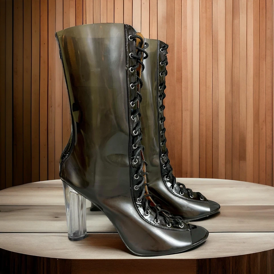Botas Cape Robbin Y2K Wild Diva Ver a Través Media Pantorrilla Tacón Lucite Para Mujer Talla 11 Foto 2 de 4