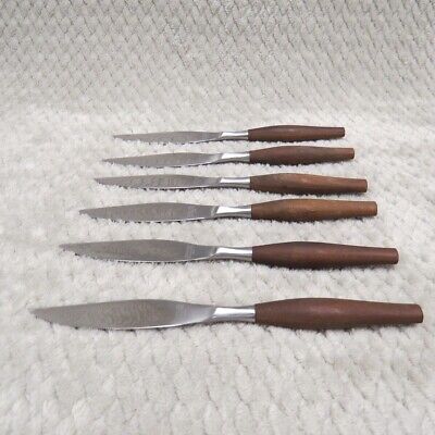 Vintage Danish Style Steak Knives Set of 6 Wood Handle Coast