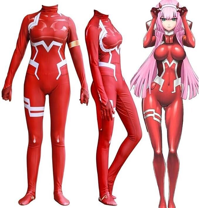 Anime DARLING in the FRANXX 02 Zero Two Cosplay Costume Sexy Bodysuit Jumpsuit