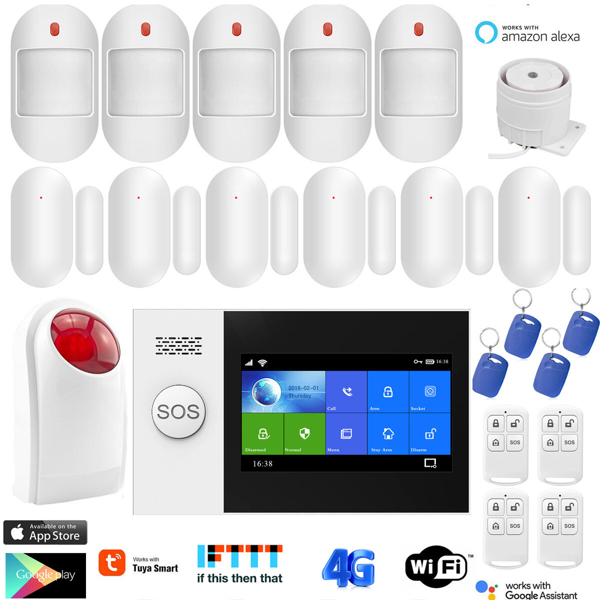 X65 Tuya APP WiFi 4G Wireless IR Home Burglar Security Alarm System+Strobe Light