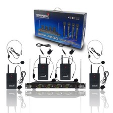 4CH Church VHF Wireless Microphones System Headset Lavalier Bodypacks Microphone