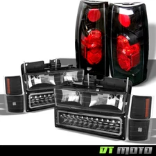 1994-1999 Chevy C/K Black Headlights+SMD LED Bumper+Altezza Tail Lights L+R Set