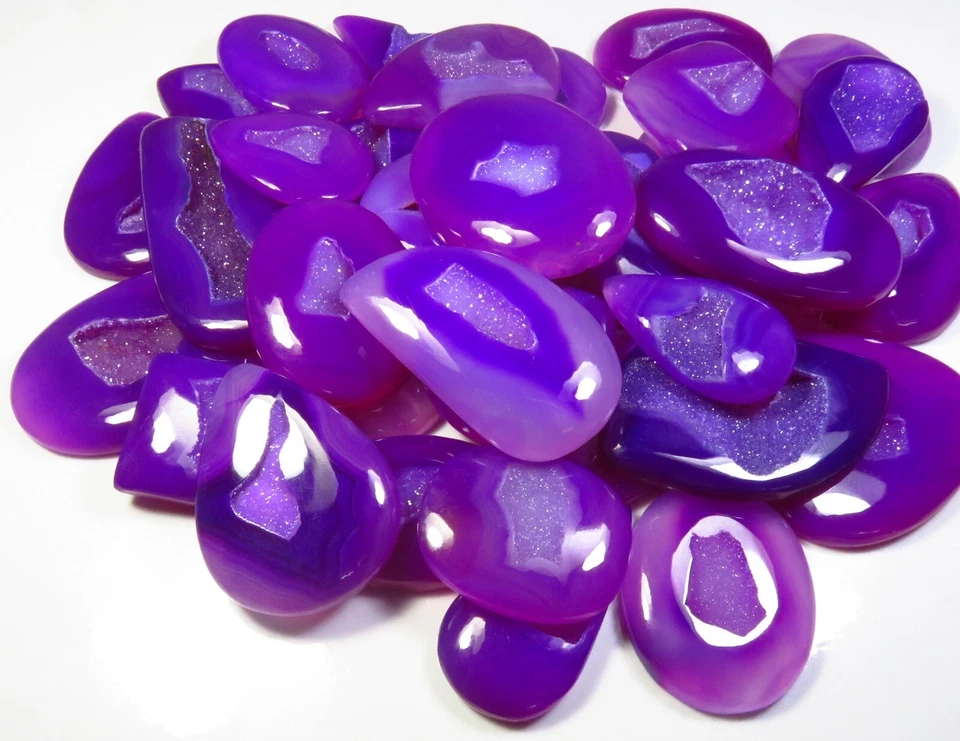 Purple Onyx Druzy Geode Cabochon 500-5000 Cts Natural Agate Gemstone Loose Lot - Image 4 of 4