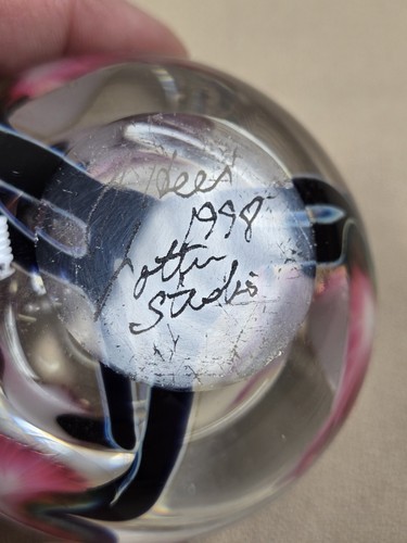 Art Glass Perfume Bottle Jerry Heer Lotton Studios Signed 1993 Pink Blue Missing - Picture 10 of 12