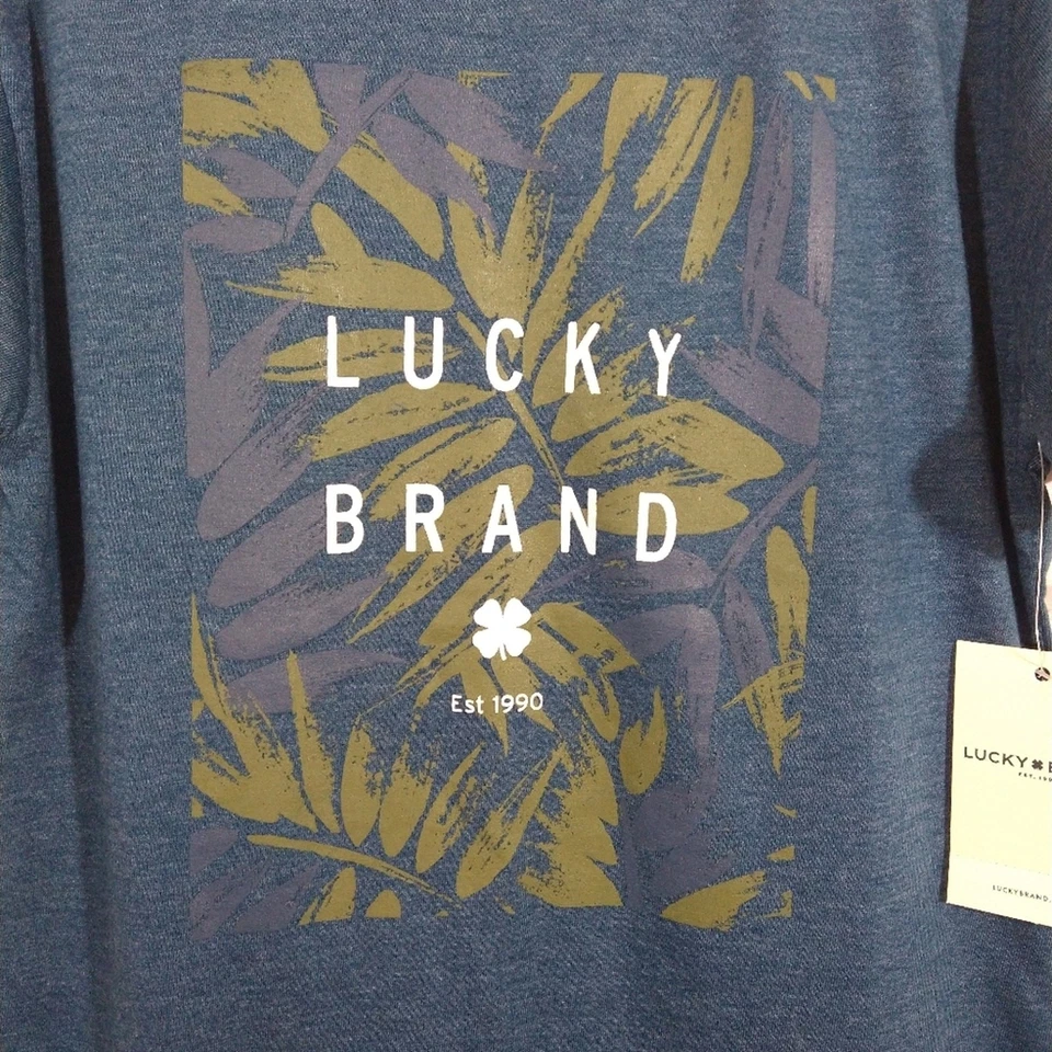 O Lucky Brand Blue Green Tropical Leaf Print Graphic Short Sleeve T-Shirt NWT 6 - Image 2 of 4