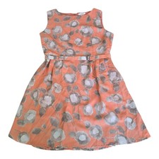 Esley Peach Floral Fit and Flare Sleeveless Belted Dress Womens Large Cottage