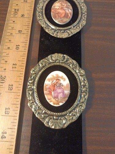 Vintage fragonard scene Porcelain 24k Gold Plate Cameo Velvet Wall Art - Picture 5 of 7