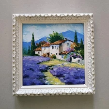 Lavender Field Painting Provence Original Art Impasto Oil Painting Unframed 6x6
