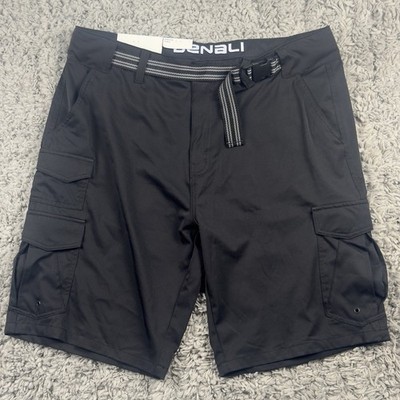 NWT Denali Shorts Men s 40 Black Stretch Hybrid Cargo Shorts Performance Belted