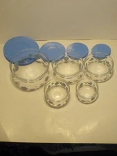 Set Of 5 Multi Use Glass Bowls Blue Flowers Durable Heat Resistant 6.75"-3.5"