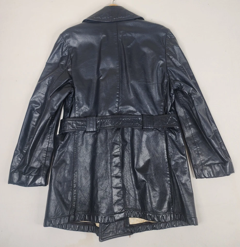 Vtg 70's Leather Jacket Coat Lakeland Double Breasted Belted Mens 42 Disco Mafia - Image 4 of 4