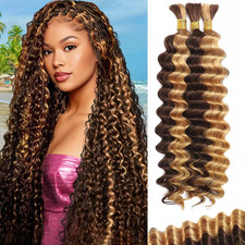 Human Braiding Hair for Boho Braids 20 Inch 120G Highlight Balayage Deep Wave Bo