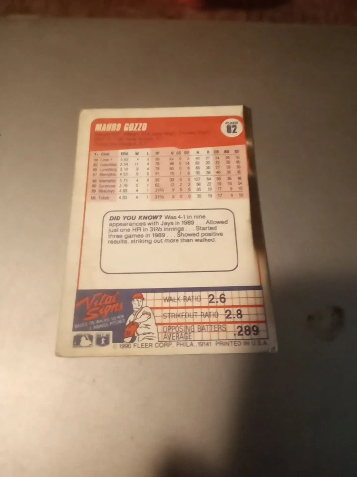 1990 Fleer - Mauro Gozzo #82 - Image 2 of 2