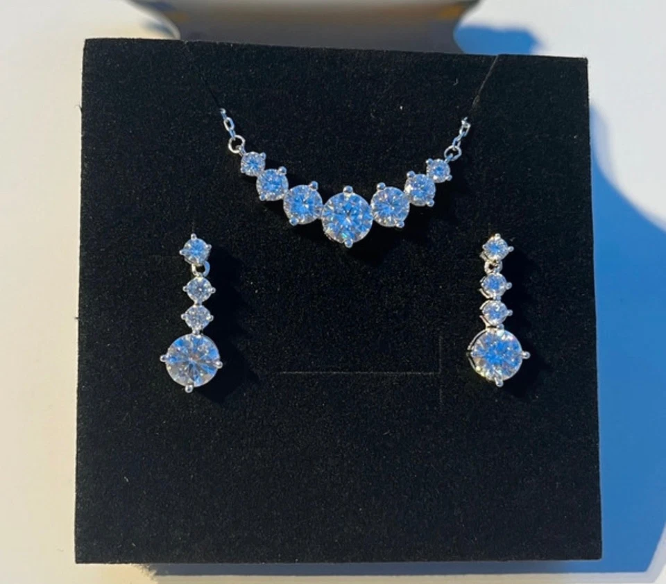 925 Sterling Silver Moissanite Necklace & Earrings Set 5.4ct | With Certificate - image 3 of 4