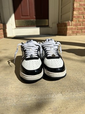 A Bathing Ape Bapesta Black White Low Top Patent Leather Streetwear Sneakers