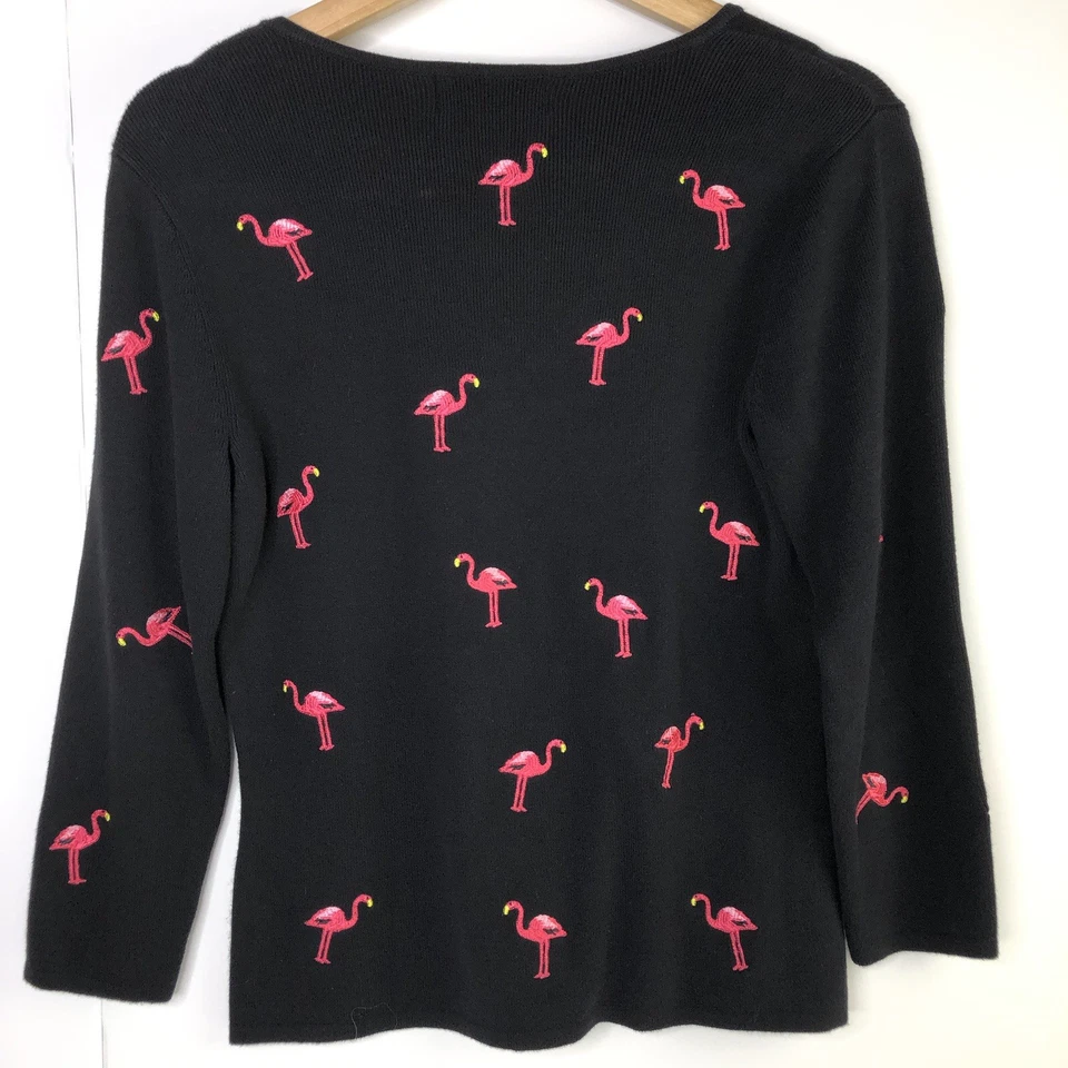 Mercer And Madison Women Black Sweater Top Size M Flamingo Embroidered Tropical - Image 2 of 4