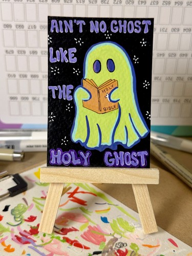 ACEO Original Art Card, Acrylic, Ghost, Holy Ghost by Huesofmydimensions
